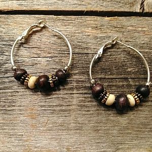 Boho silver bead hoops